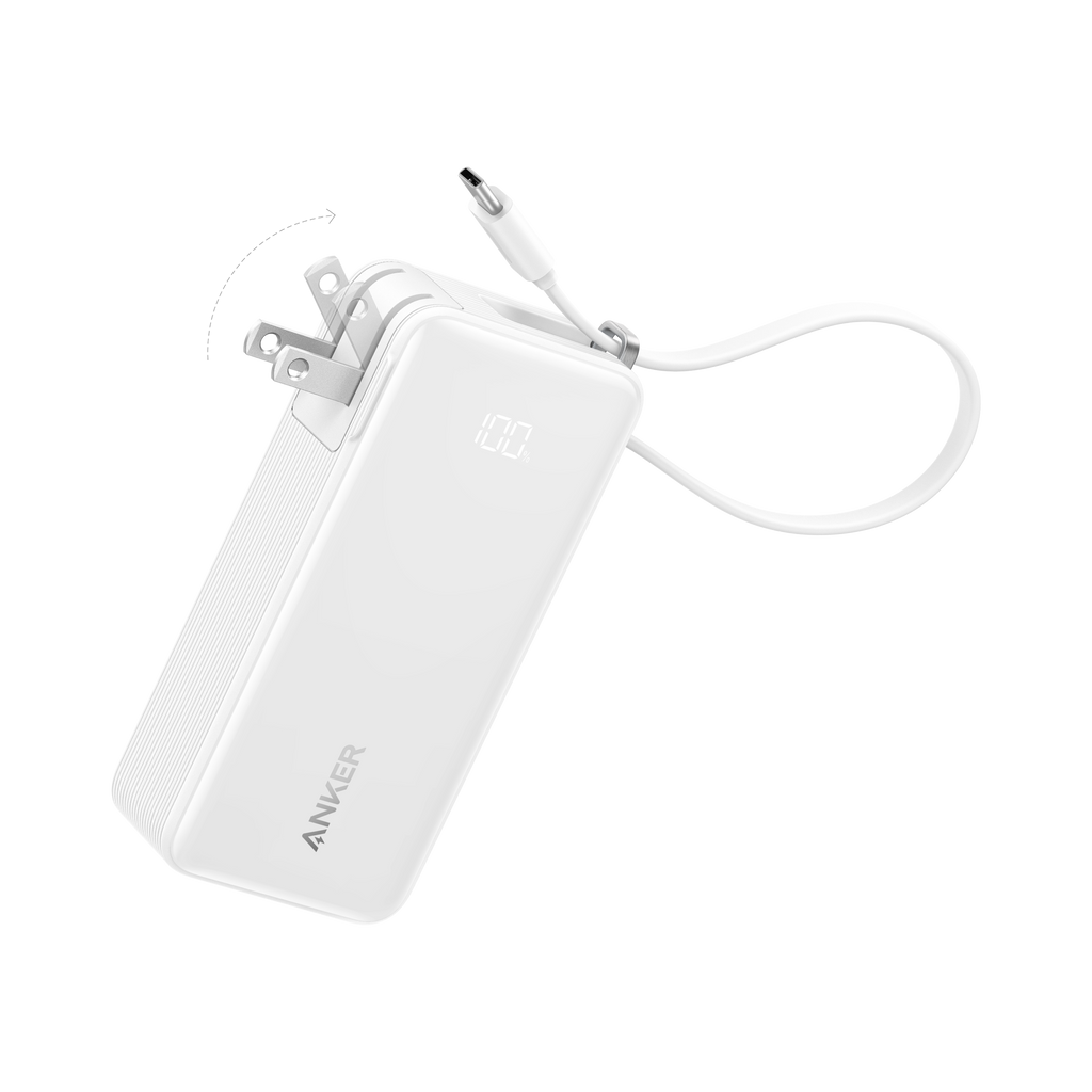 Anker portable charger with USB-C cable and LED display