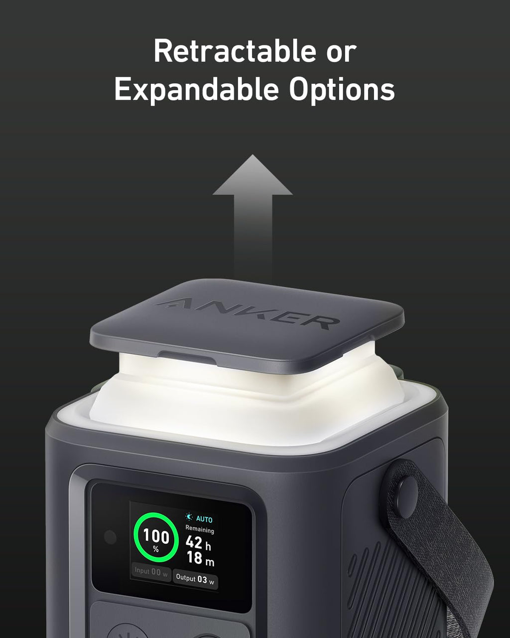 AnkerSOLlIX with retractable top for adjustable lighting